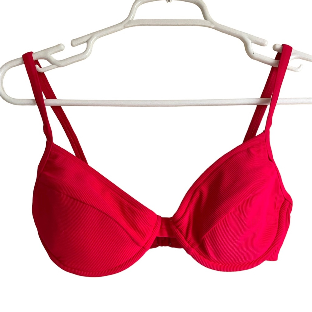 Fit System vintage underwire bikini top ribbed fire engine red BoxA size 10